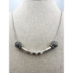 925 India sterling silver natural opal bar chain necklace 17.5”